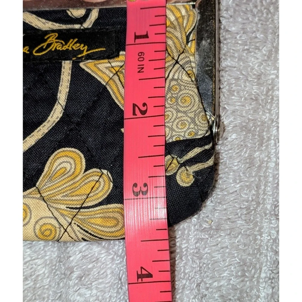 Vera Bradley Quilted Coin Purse Black Yellow Bird Floral Kiss Lock Clutch Wallet